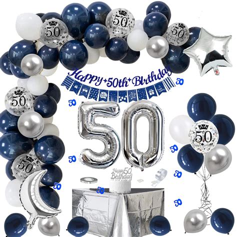 Buy 50th Birthday Decorations Men Navy Blue Silver Birthday Party