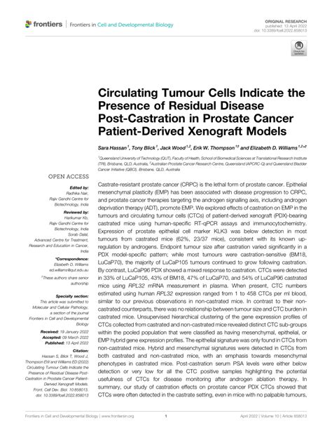 pdf circulating tumour cells indicate the presence of residual disease post castration in