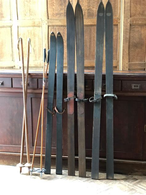 Vintage Wood Skis Pair Of Wooden Northland Downhill Skis Rustic Cabin