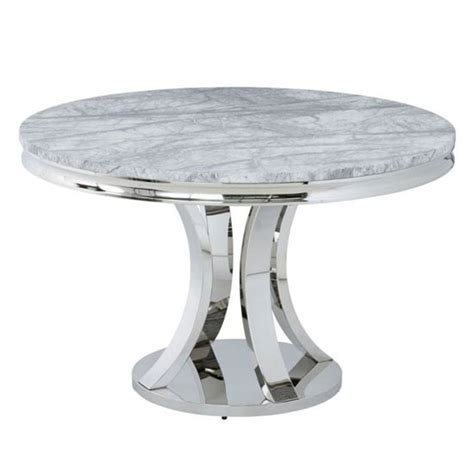 Mitzi Round Grey Marble Dining Table With Stainless Steel Base Fif