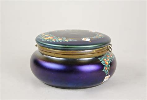 Iriscident Glass Box With Lid And Enamel Paintings Bohemia Circa 1910 At 1stdibs