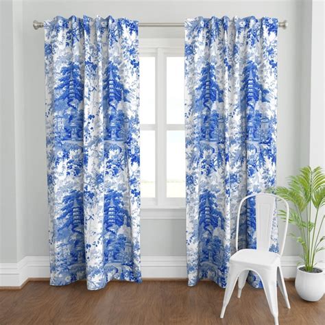 Chinoiserie Curtain Panel Chinoiserie Palace Blue By Etsy