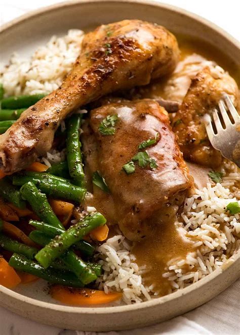 If you want to know how to make chicken thighs crispy and tender, in less time, this is for you. Gravy Baked Chicken (thighs & drumsticks) - 5 min prep ...