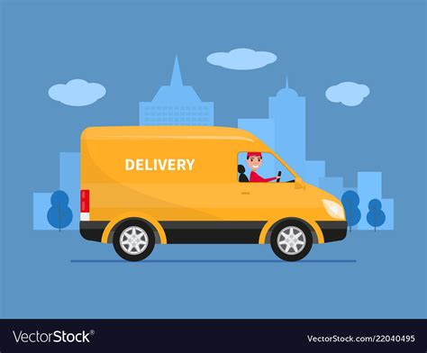 Cartoon Delivery Van With Deliveryman Royalty Free Vector
