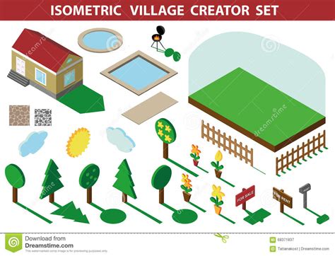 Visualize and plan your dream home with a realistic 3d home model. Isometric House.3D Village Landscape Creator Kit Stock ...