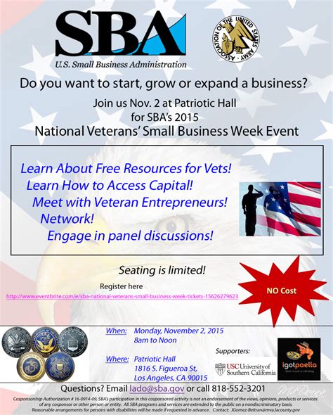 Sba National Veterans Small Business Week Tickets Mon