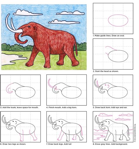 In the inner corner of the eye is the lachrymal or tear duct area. Draw a Mastodon - Art Projects for Kids