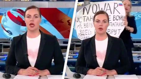 woman interrupts russia news broadcast with anti war protest