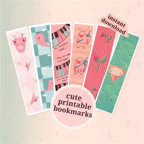 Cute Printable Bookmarks Digital Download Printables Etsy