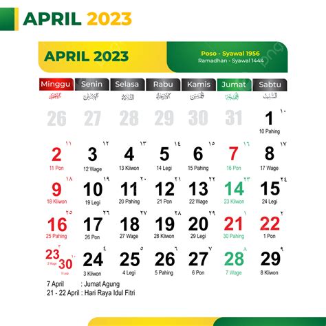 Kalender Avril Keren Dan Lengkap Dengan Hari Libur Nasional Png Hot