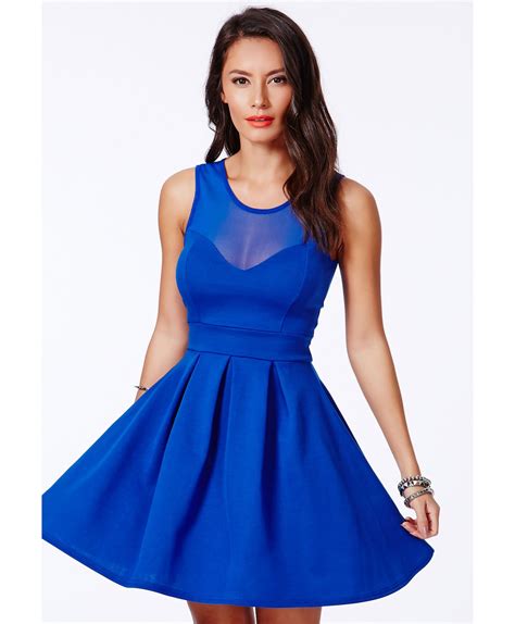 Missguided Colette Cobalt Blue Skater Dress With Mesh Detail Lyst