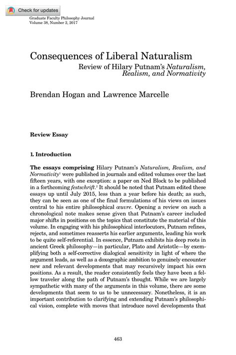 Pdf Consequences Of Liberal Naturalism Hilary Putnams Naturalism
