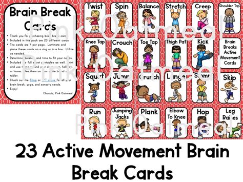 Brain Breaks Movement Cards And Printables Pink Oatmeal Shop