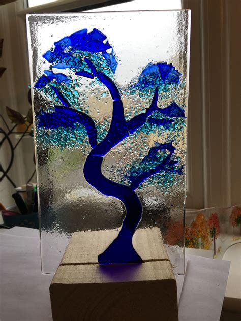 Blue Fused Glass Tree Fused Glass Artwork Glass Artwork Fused Glass