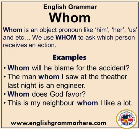 English Grammar Using Whom Definiton And Example Sentences Whom Is An Object Pronoun Like