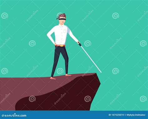 Boy Blindfolded Standing Alone On A Ladder Rung Vector Illustration On