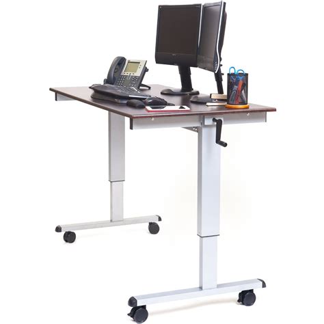 With our electric adjustable desk frame, you can attach your own desktop surface and use the electric memory handset to adjust the height from 27 to 48 tall. Luxor STANDUP-CF60-DW 60" Crank Adjustable Stand Up Desk