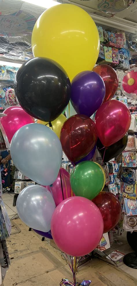 Colorful Latex Balloon Bouquet Inflated With Helium And Attached To