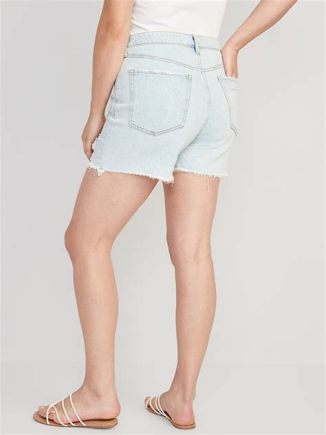 High Waisted Button Fly Og Straight Ripped Cut Off Jean Shorts For
