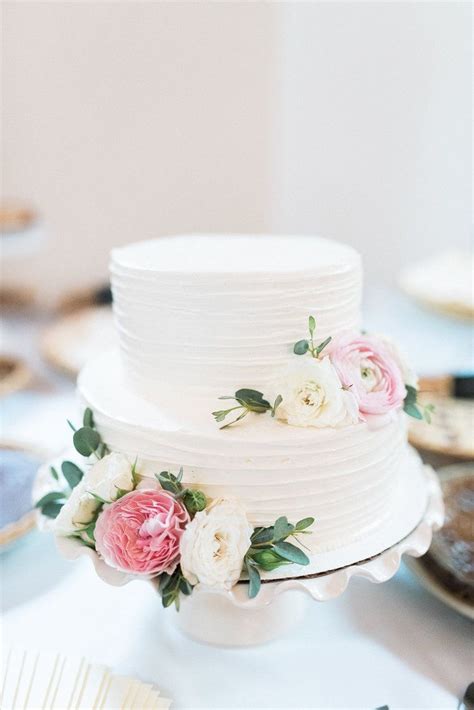 2 Tier Cake With Soft Pink And Ivory Floral Accents Nashville Wedding Florist Simple