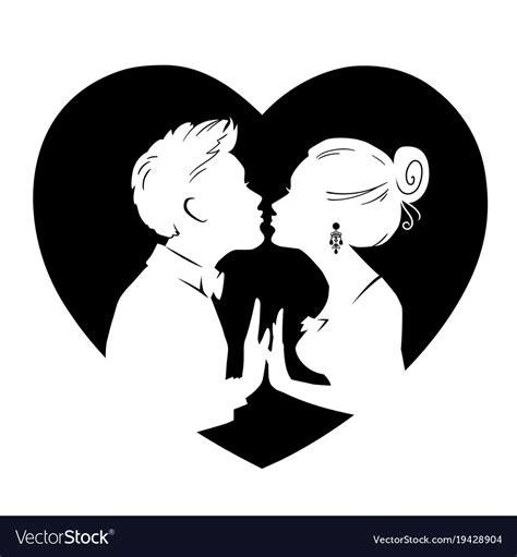 Silhouettes Of Man And Woman Merge Into Kiss Vector Image