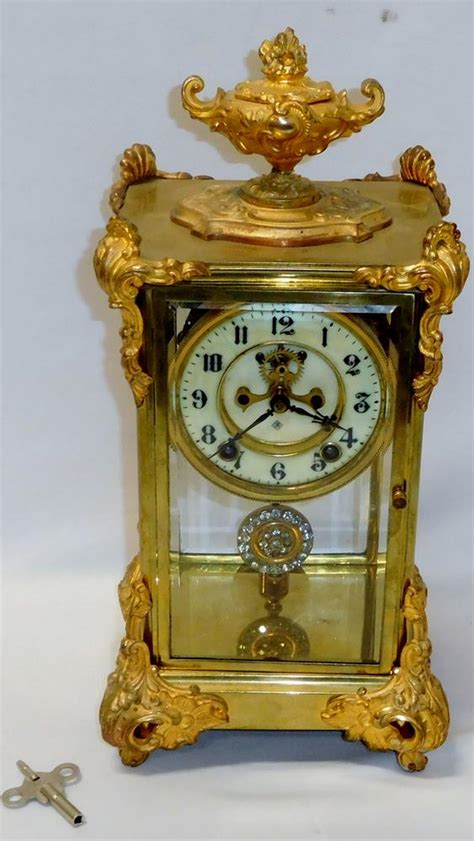 Lot Antique Ansonia Marquis Crystal Regulator Clock W Jeweled Pendulum Works C 1900