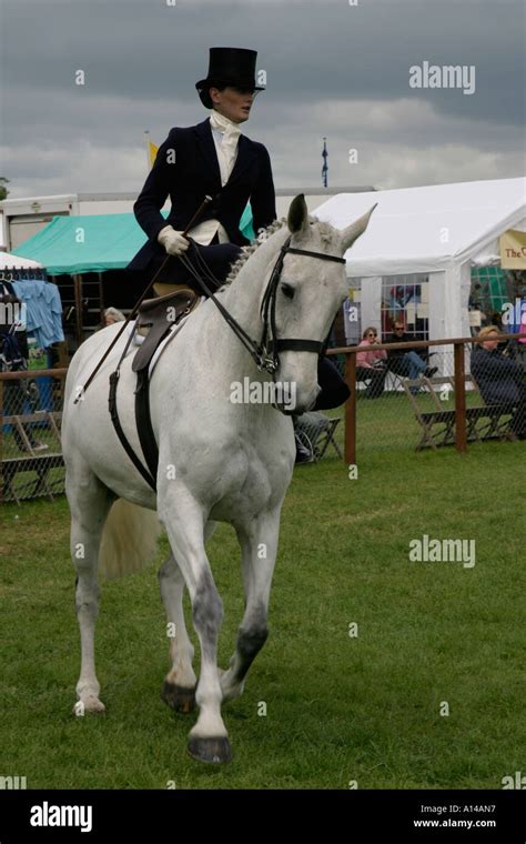 Woman Riding Sidesaddle At Devon County Agricultural Show Uk Stock