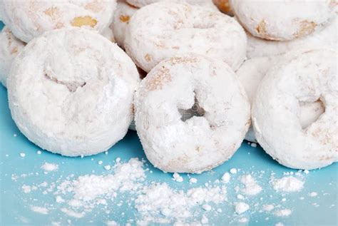 Small Icing Sugar Covered Donuts Stock Image Image Of Covered Plate