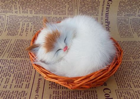 Cute Sleeping Cat Model Polyethylene And Furs Yellow Head
