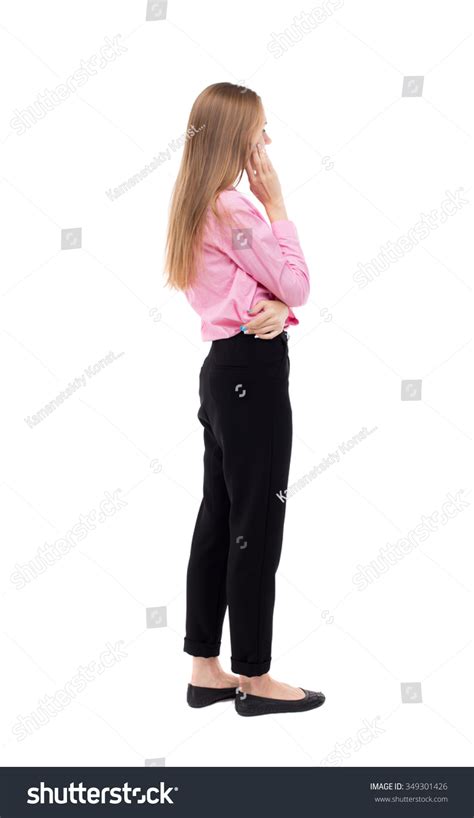 Back View Standing Young Beautiful Woman Stock Photo 349301426
