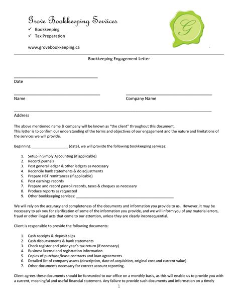 Bookkeeping Engagement Letter - How to write a Bookkeeping ...