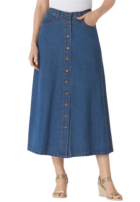 Woman Within Woman Within Womens Plus Size Button Front Long Denim Skirt Skirt