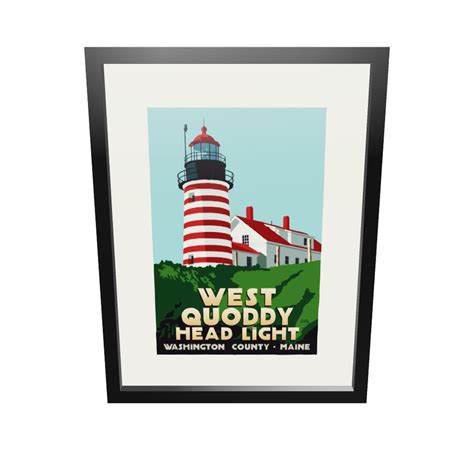 West Quoddy Head Light Art Print 18 X 24 Framed Travel Poster By Ala