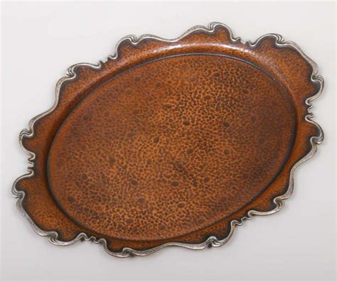 Heritage collection wood and metal inlay bed tray. Joseph Heinrichs Hammered Copper & Silver Tray c1905 ...
