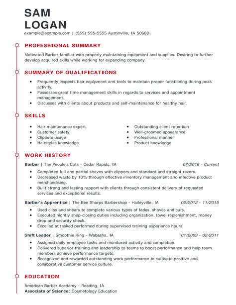 professional barber resume examples cosmetology livecareer
