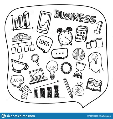Collection Of Hand Drawn Business Icons Stock Vector Illustration Of