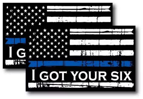 2x Reflective Thin Blue Line Decal Tattered Flag I Got Your Six Decal