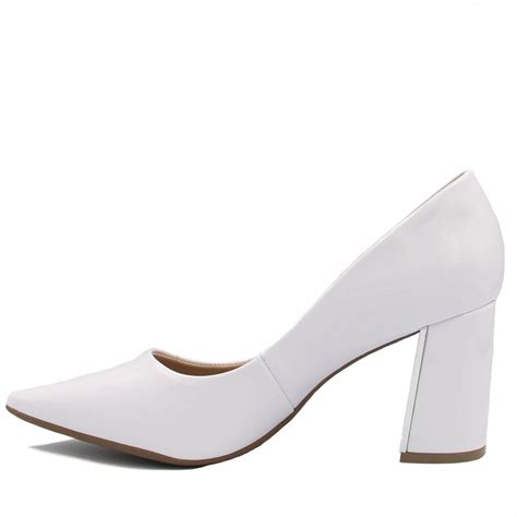 Scarpin Bebecê Salto Grosso Metalizado Feminino Branco Zattini