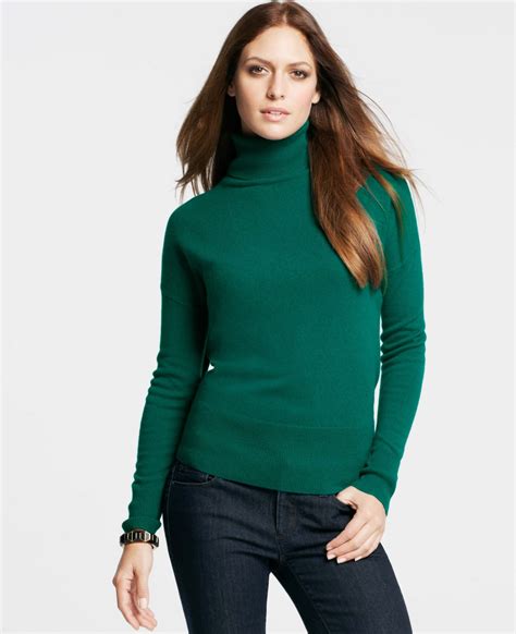 Ann Taylor Cashmere Turtleneck Sweater In Green Lyst