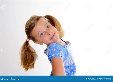 Little Smiling Girl With Pigtails Stock Image Image Of Beautiful