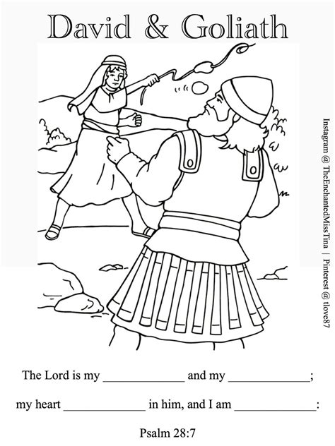 David And Goliath Coloring Page Psalm 287 Fill In Memory Verse