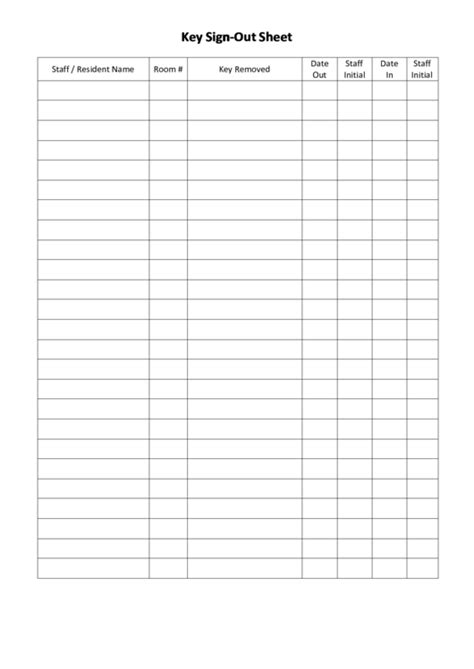 Key Sign Out Sheet Template Doctemplates