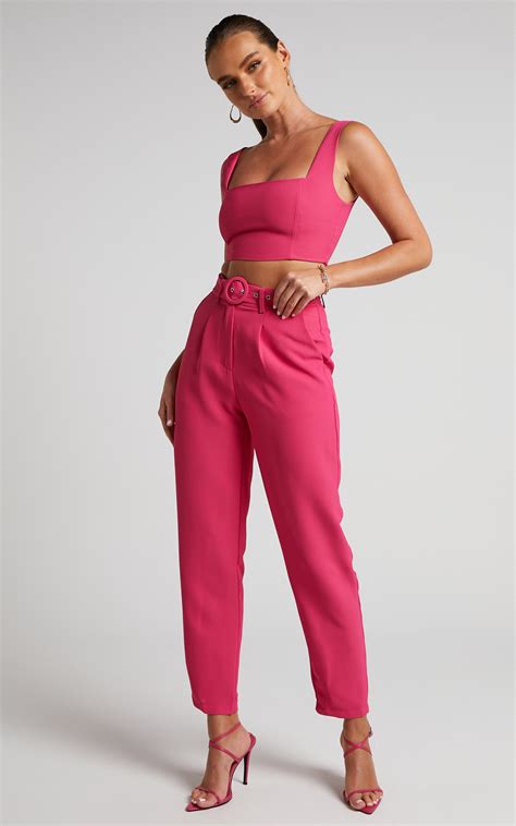 reyna two piece set crop top and tailored pants in pink showpo usa