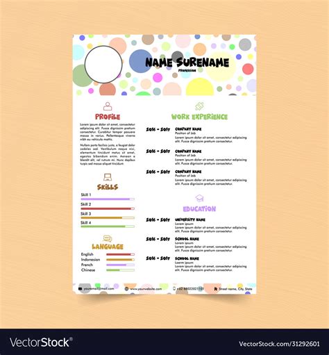 Colorful Curriculum Vitae Design Royalty Free Vector Image