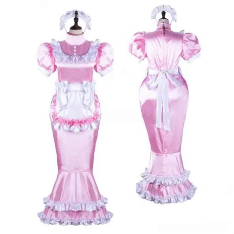 Sissy Maid Satin Pink Dress Lockable Uniform Cosplay Costume Tailor