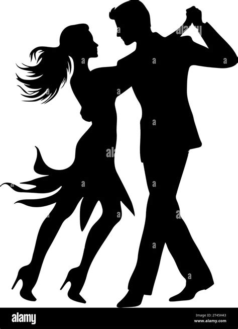 Couple Dancers Silhouette On Competition In Ballroom Dancing Vector