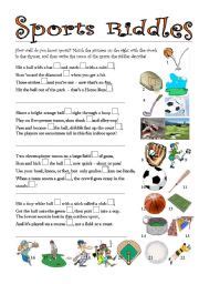 The conjunctions are very important so we are going to share the following worksheet. Sports Riddles - ESL worksheet by gkole70