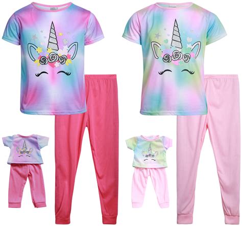 Bff And Me Girls Pajamas 4 Piece Sleep Shirt And Pajama Bottoms Set Matching Doll Pajamas 6