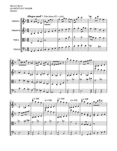String Quartet In F Ravel Sheet Music For Violin Cello Viola Viol
