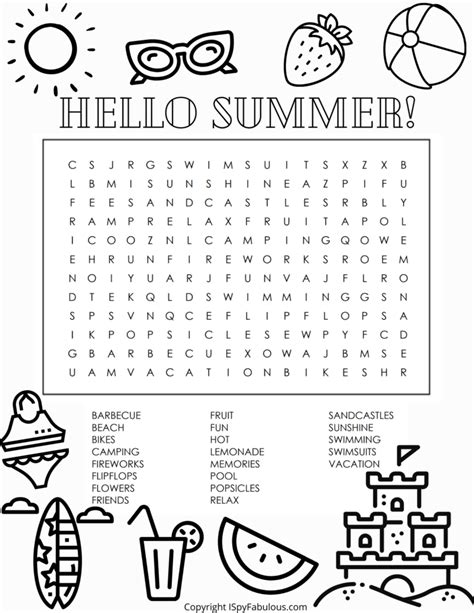 Summer Large Print Word Search Printable